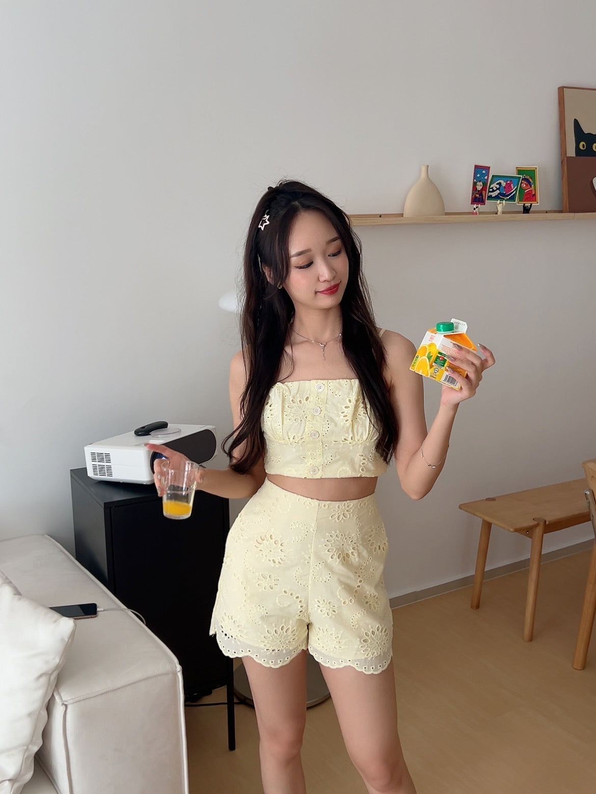 Summer cotton eyelet bottom Yellow