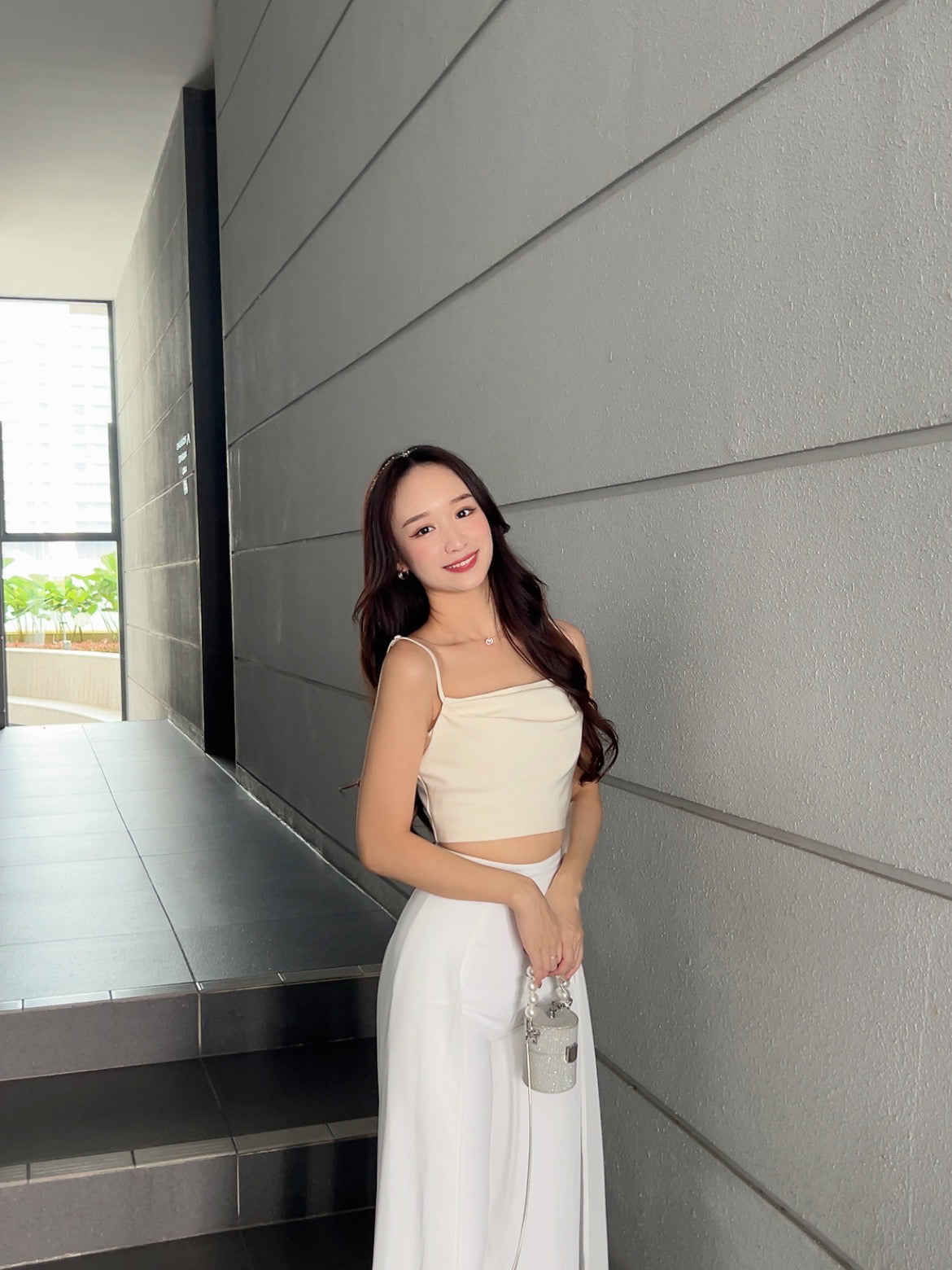 Rosy Satin Cami Top in Champagne