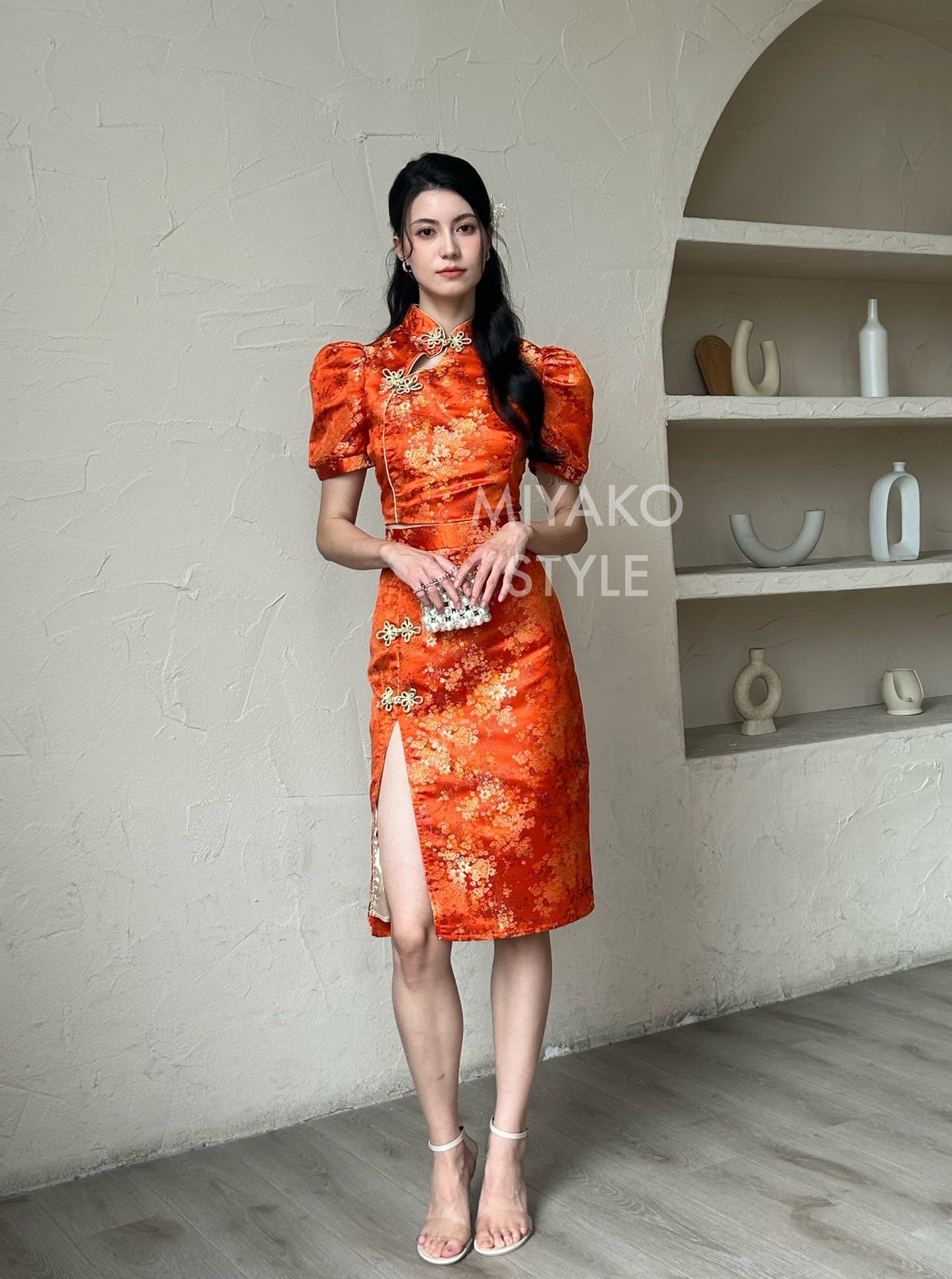 【华丽转身】Li Cheongsam skirt in Orange 橘色半裙 ( Skirt Only)