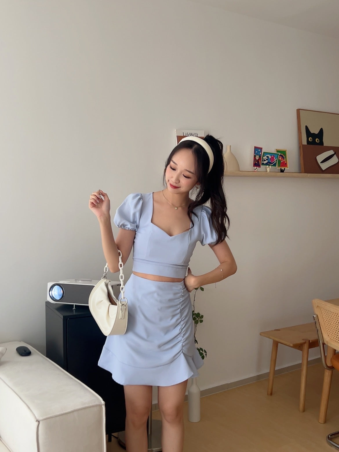 Audrey Ruffle Mini Skirt in Blue