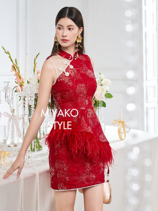 【名门望族】Noble Premium Fur Dress in Red 红色女装连身裙