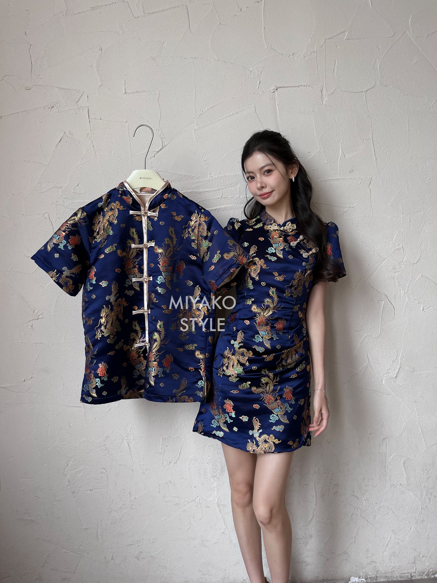 【金龙彩凤】Dragon Cheongsam Dress in Navy 宝蓝旗袍连衣裙