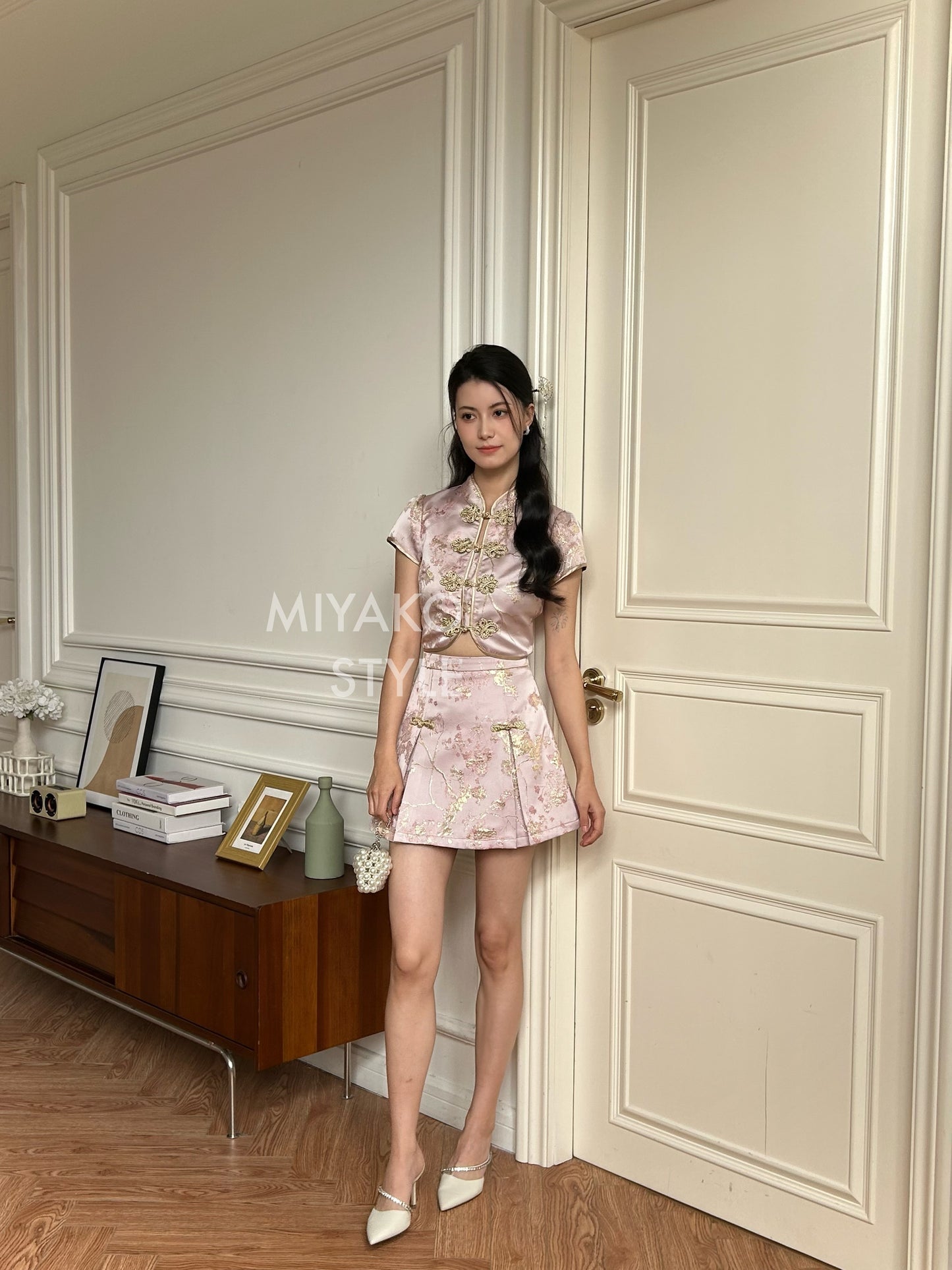 【女团】Roseanne Cheongsam skirt in Pink 粉金色半身裙 (Skirt Only)