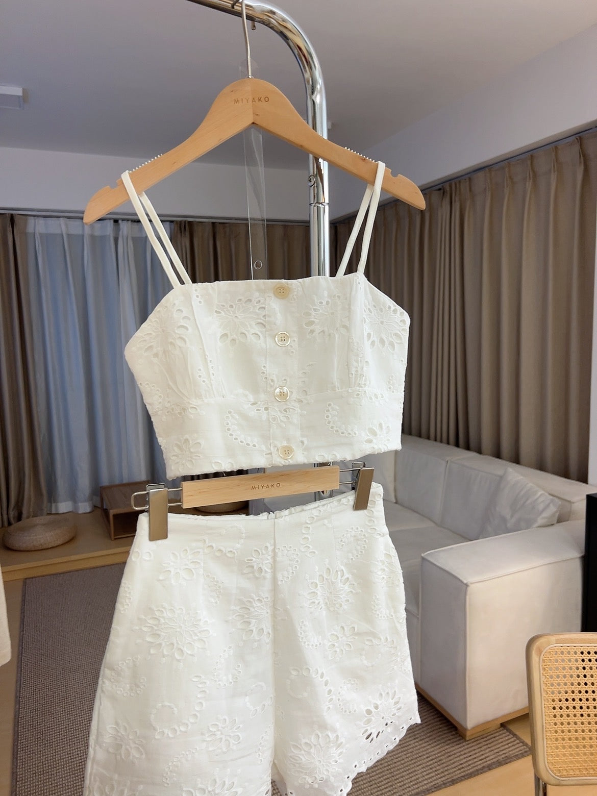 Summer cotton eyelet bottom White