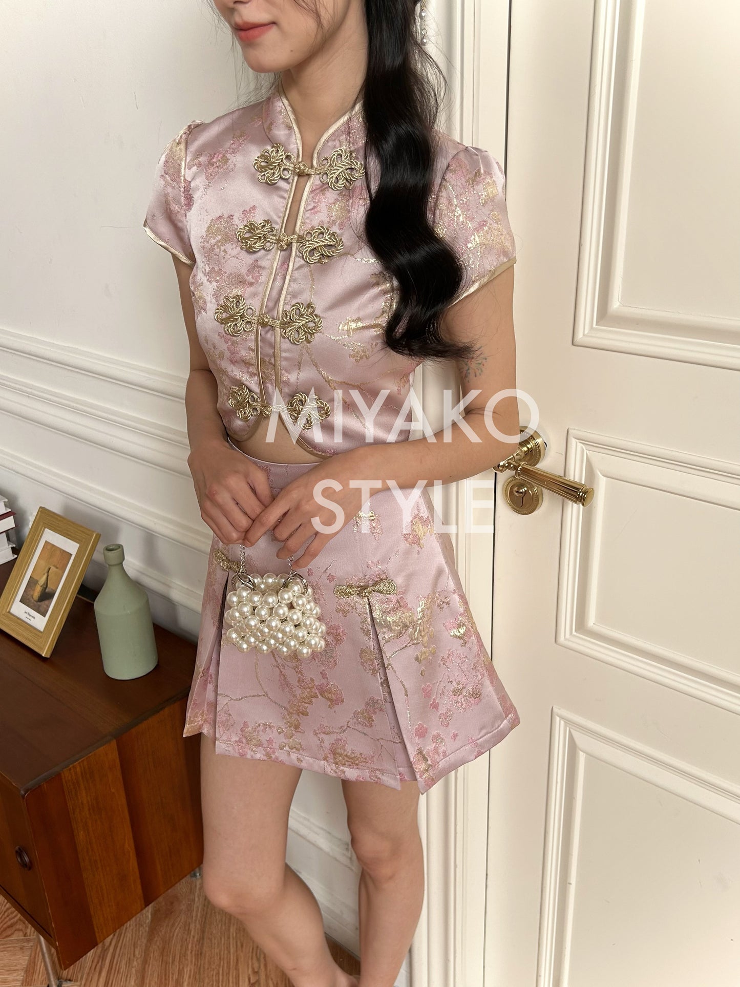 【女团】Roseanne Cheongsam skirt in Pink 粉金色半身裙 (Skirt Only)