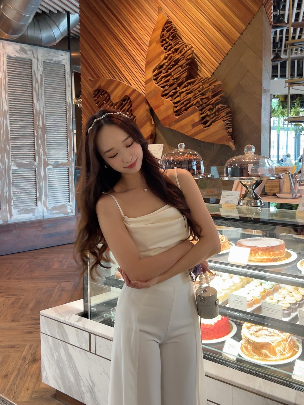 Rosy Satin Cami Top in Champagne