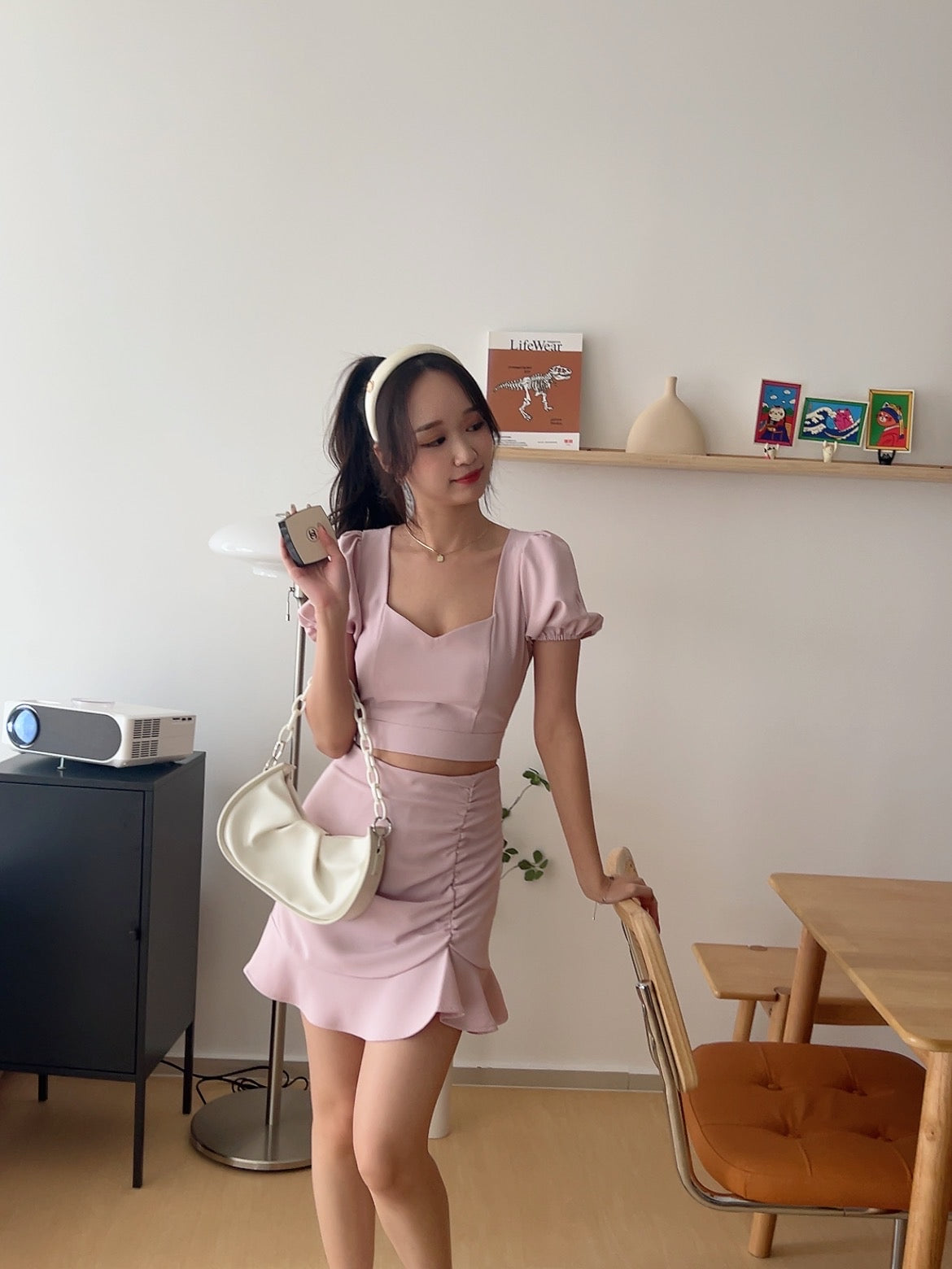 Audrey bubble sleeve crop top in Pink