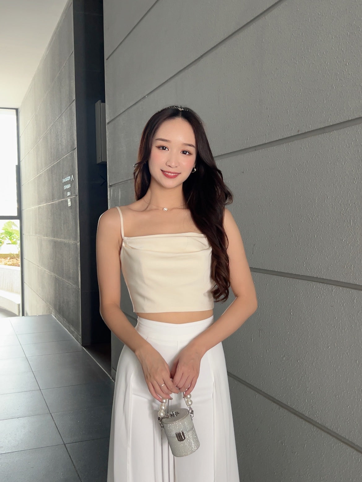 Rosy Satin Cami Top in Champagne