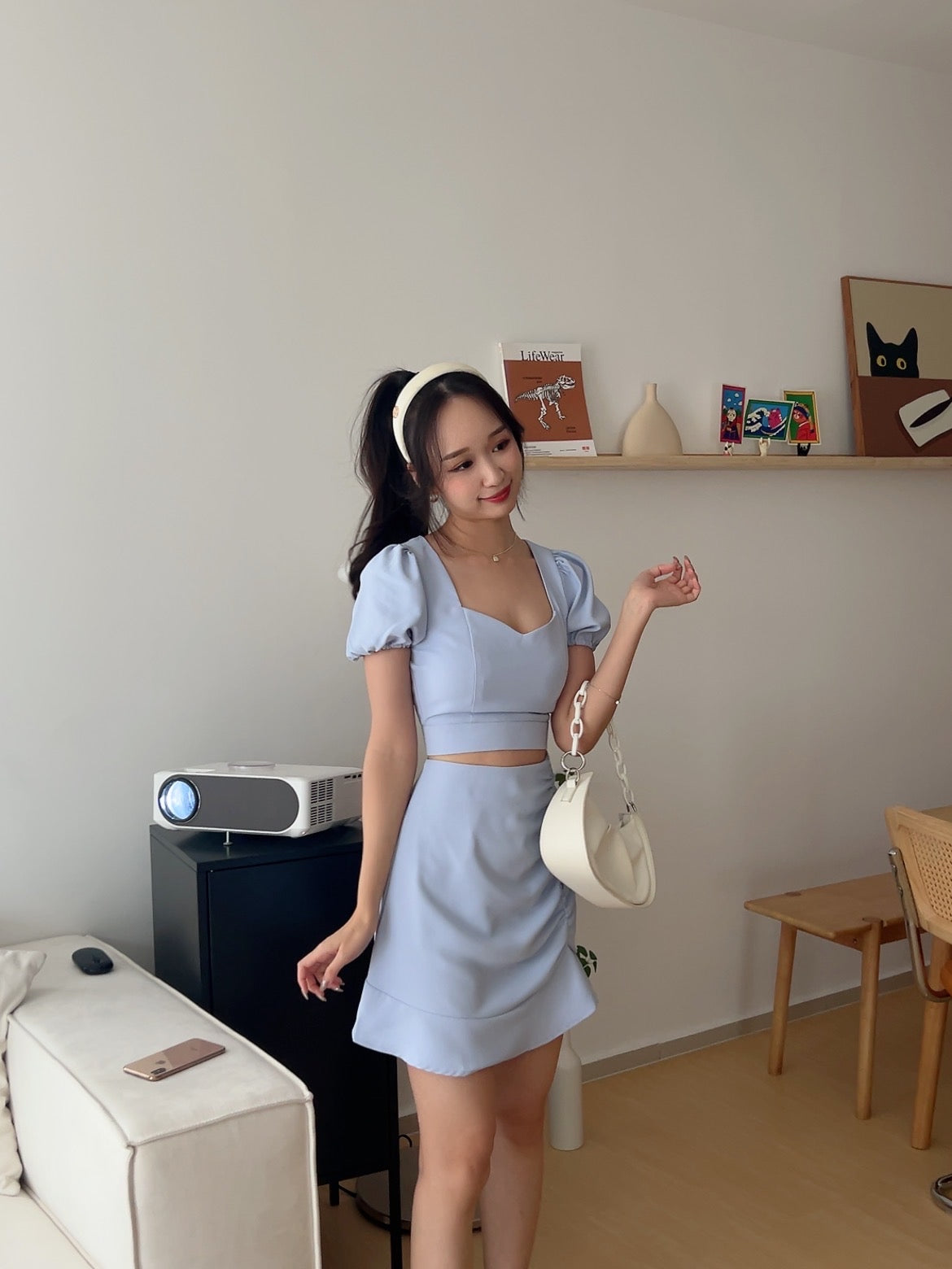 Audrey Ruffle Mini Skirt in Blue