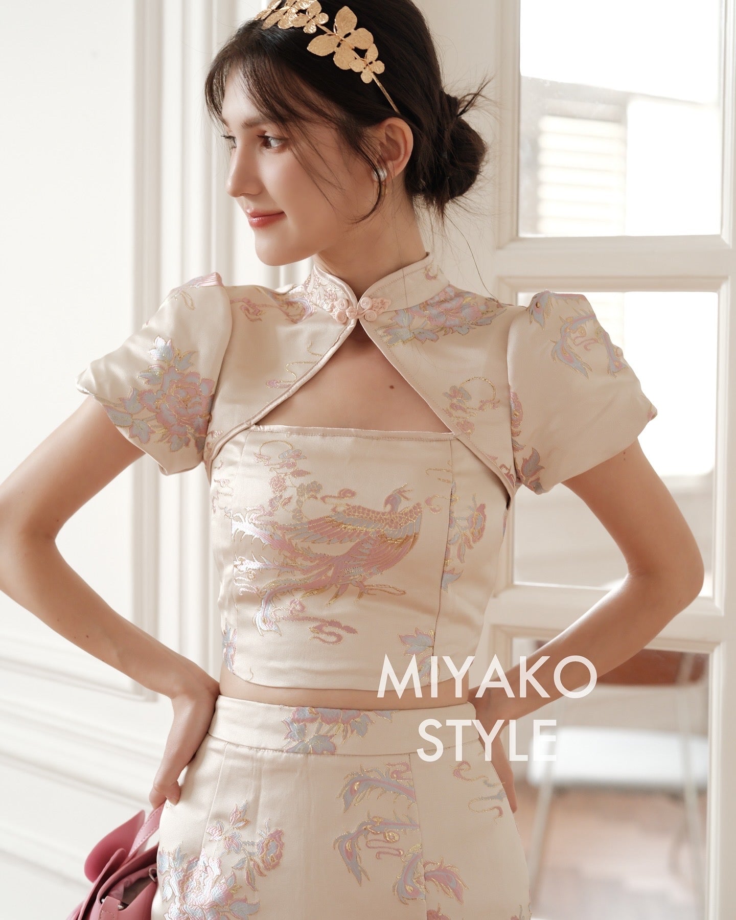 【凤华绝代】Phoenix Cheongsam Midi Skirt in Champagne 香槟金 (半身裙only)