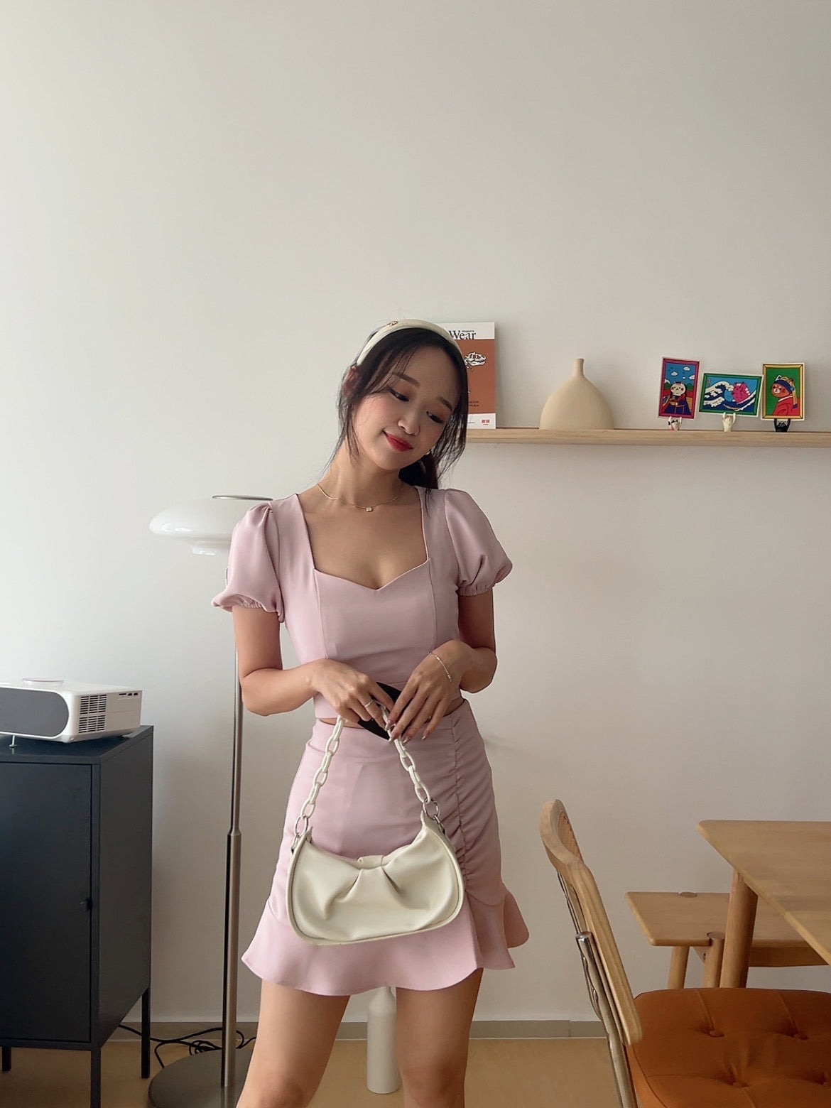 Audrey bubble sleeve crop top in Pink