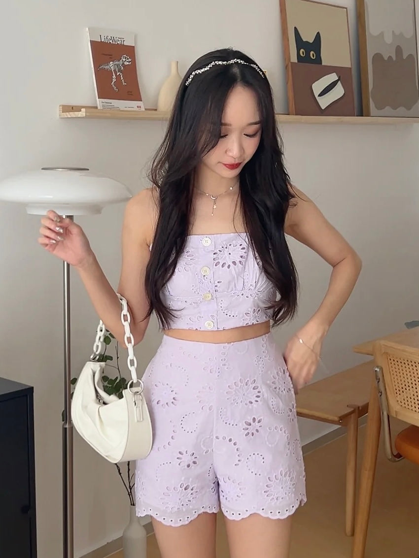 Summer Cotton Eyelet Cami Top in Purple