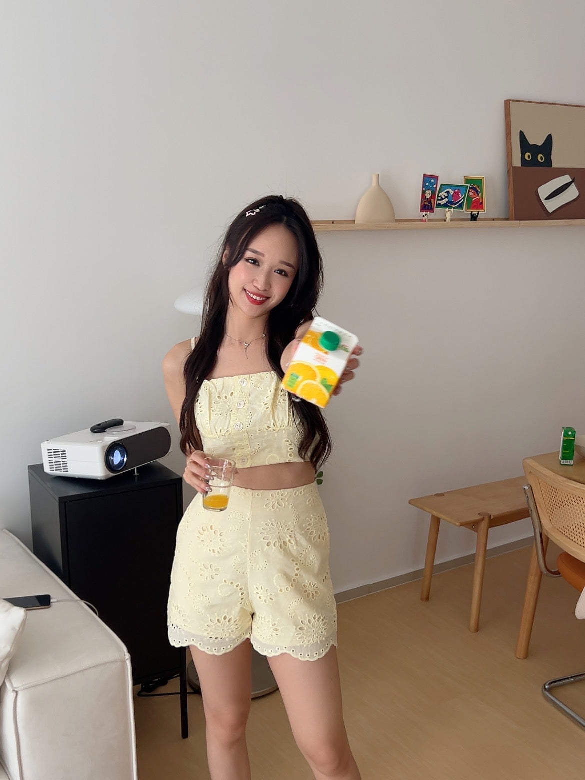 Summer cotton eyelet cami top Yellow