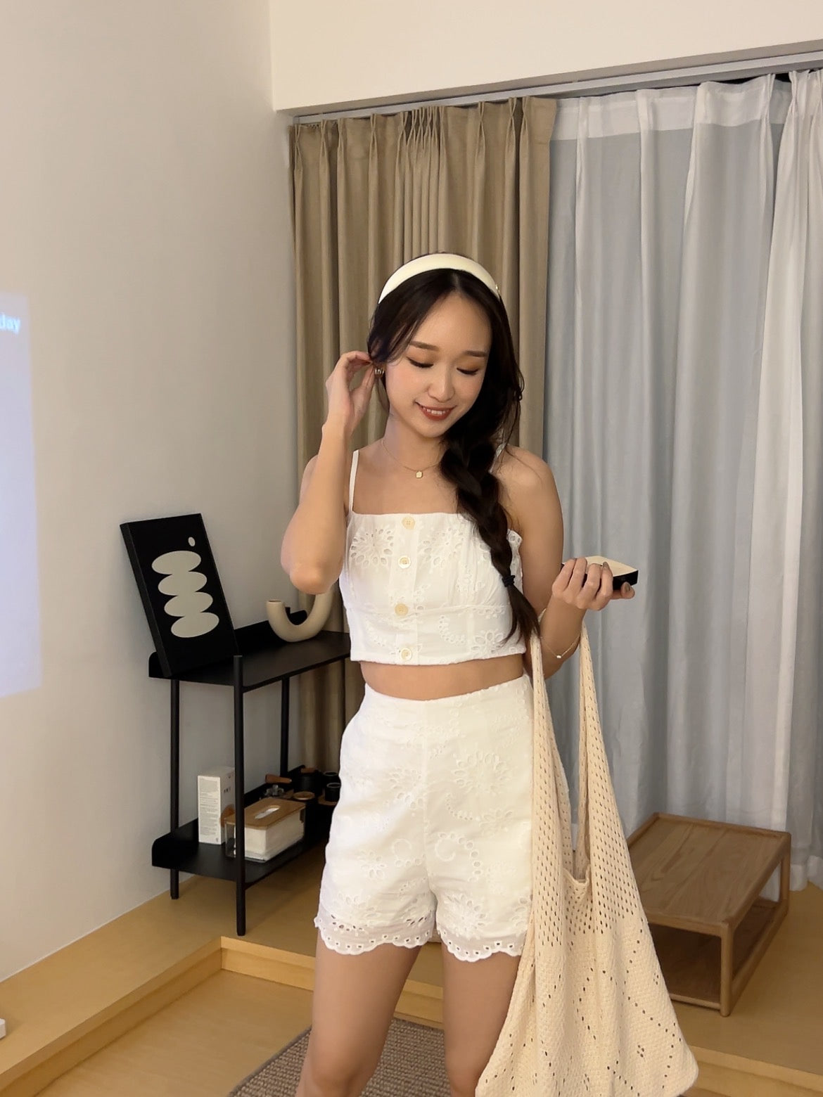 Summer cotton eyelet cami top White