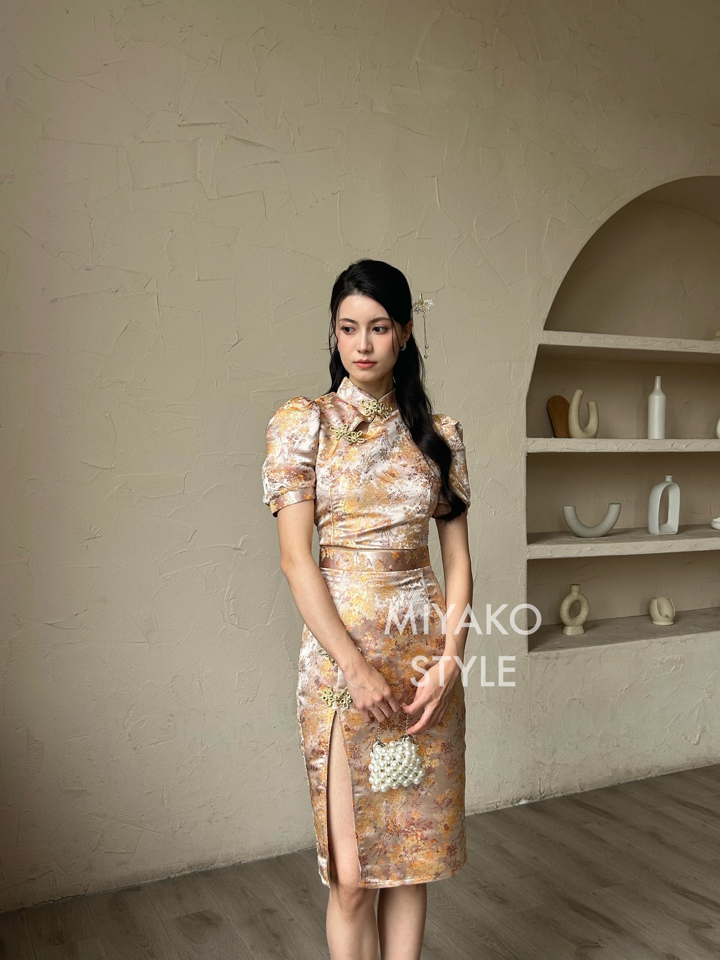 【华丽转身】Li Cheongsam skirt in Champagne Pink 香槟粉半裙 ( Skirt Only)