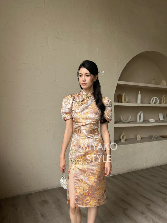 【华丽转身】Li Cheongsam skirt in Champagne Pink 香槟粉半裙 ( Skirt Only)