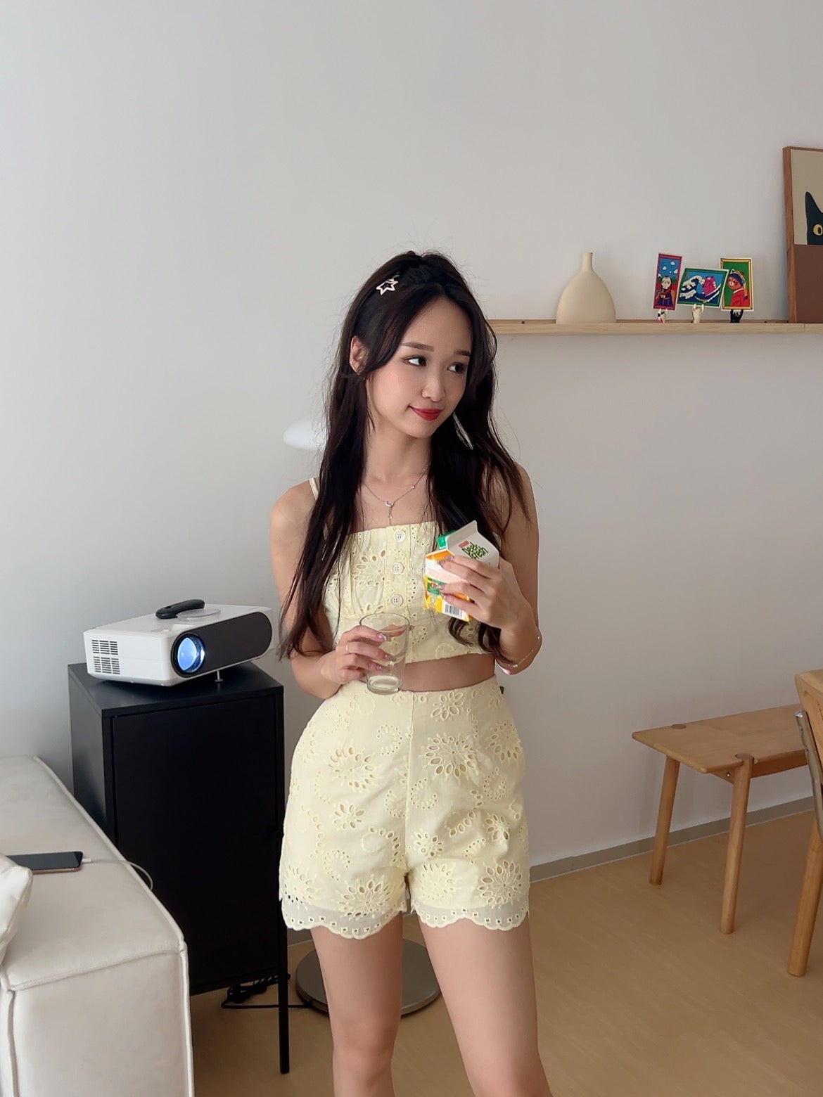 Summer cotton eyelet bottom Yellow