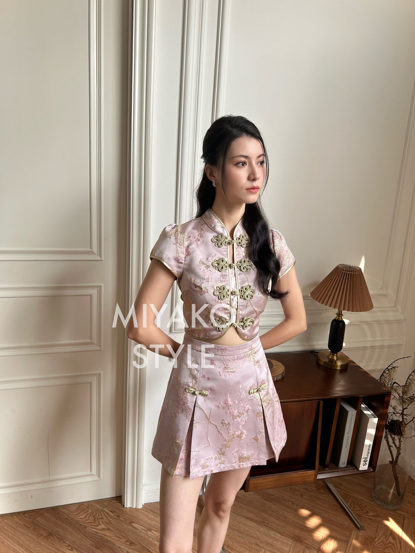 【女团】Roseanne Cheongsam skirt in Pink 粉金色半身裙 (Skirt Only)