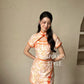 【龍華富貴】 Royal Cheongsam mini skirt in Tangerine FLOWER 桔祥如意 (裙子only)