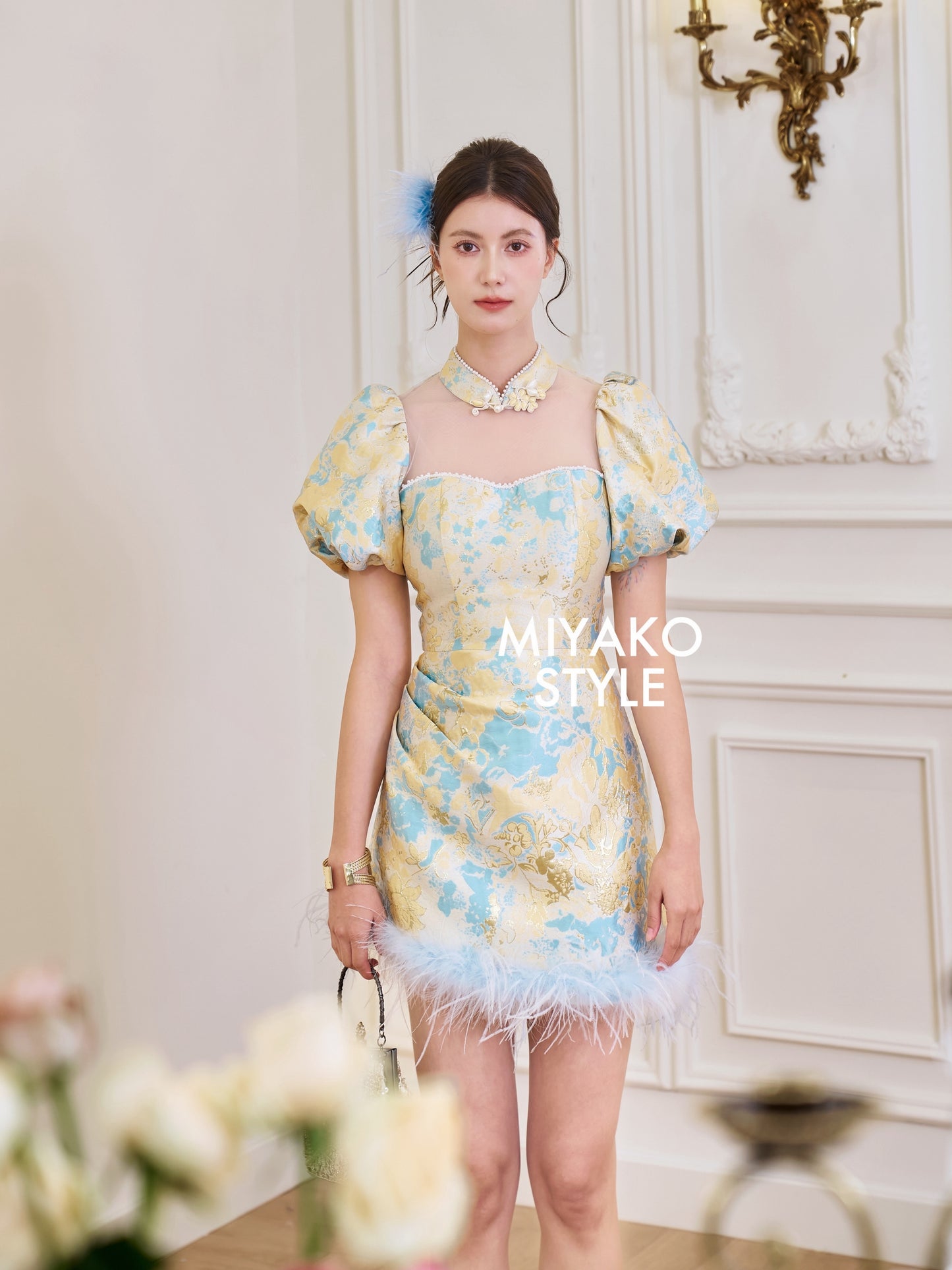 【花好月圆】Flora Luna Padded & Detachable Fur Sleeve Cheongsam Dress 女装连身裙