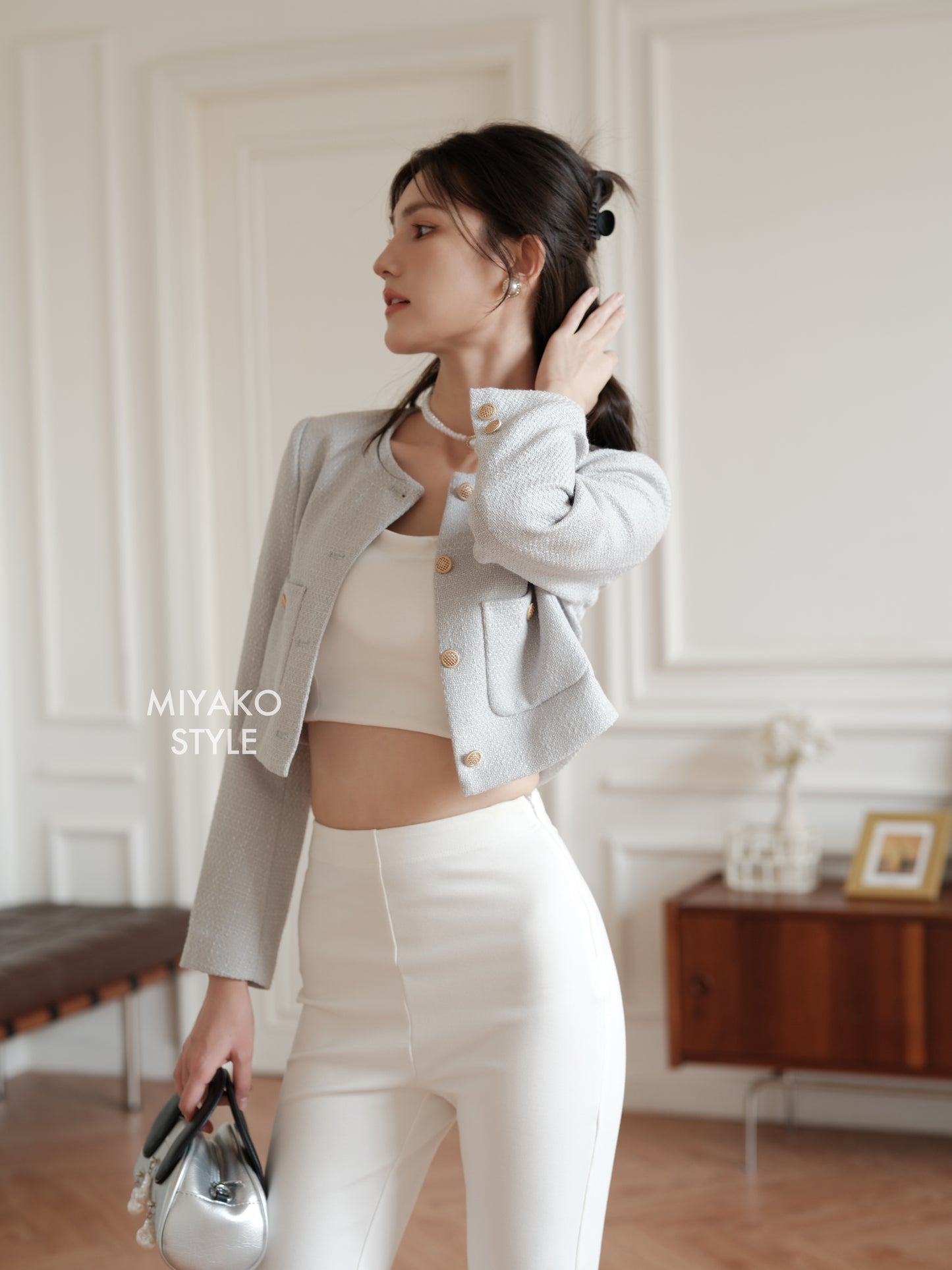 Coco Tweed Jacket in Grey
