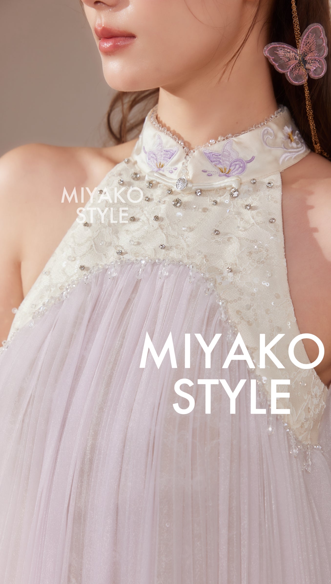 【倾国倾城】Goddess Premium Rhinestone Halter Dress in Purple 紫色女装挂脖连身裙