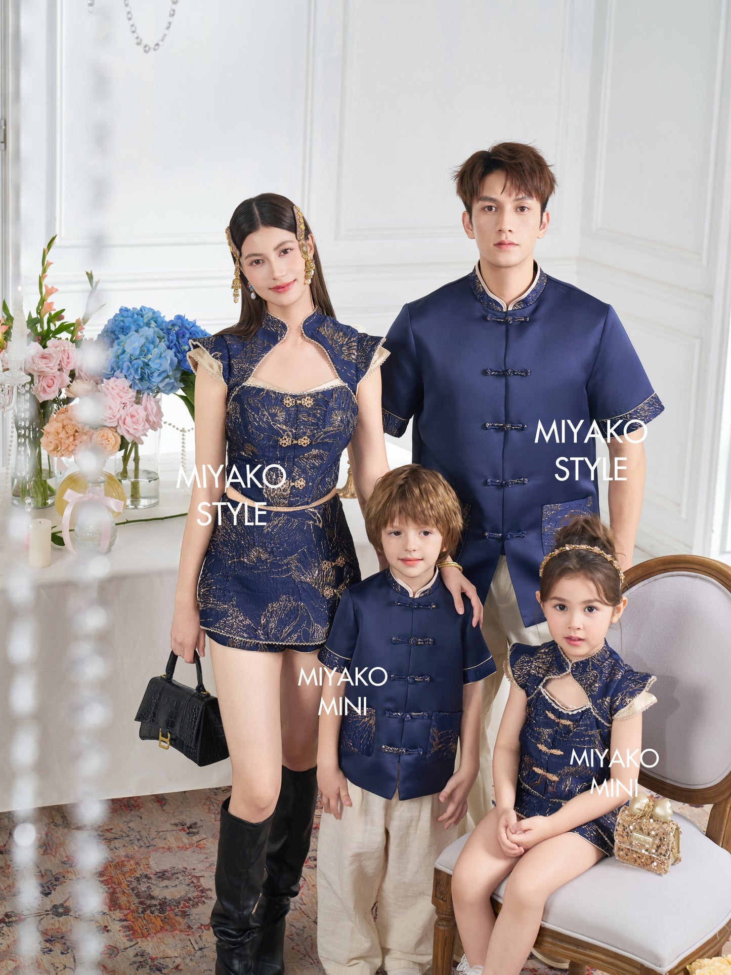 【人气小女团】Jenlisa Premium Cheongsam Girl Skirt in Golden Navy 深蓝色小女孩裙子