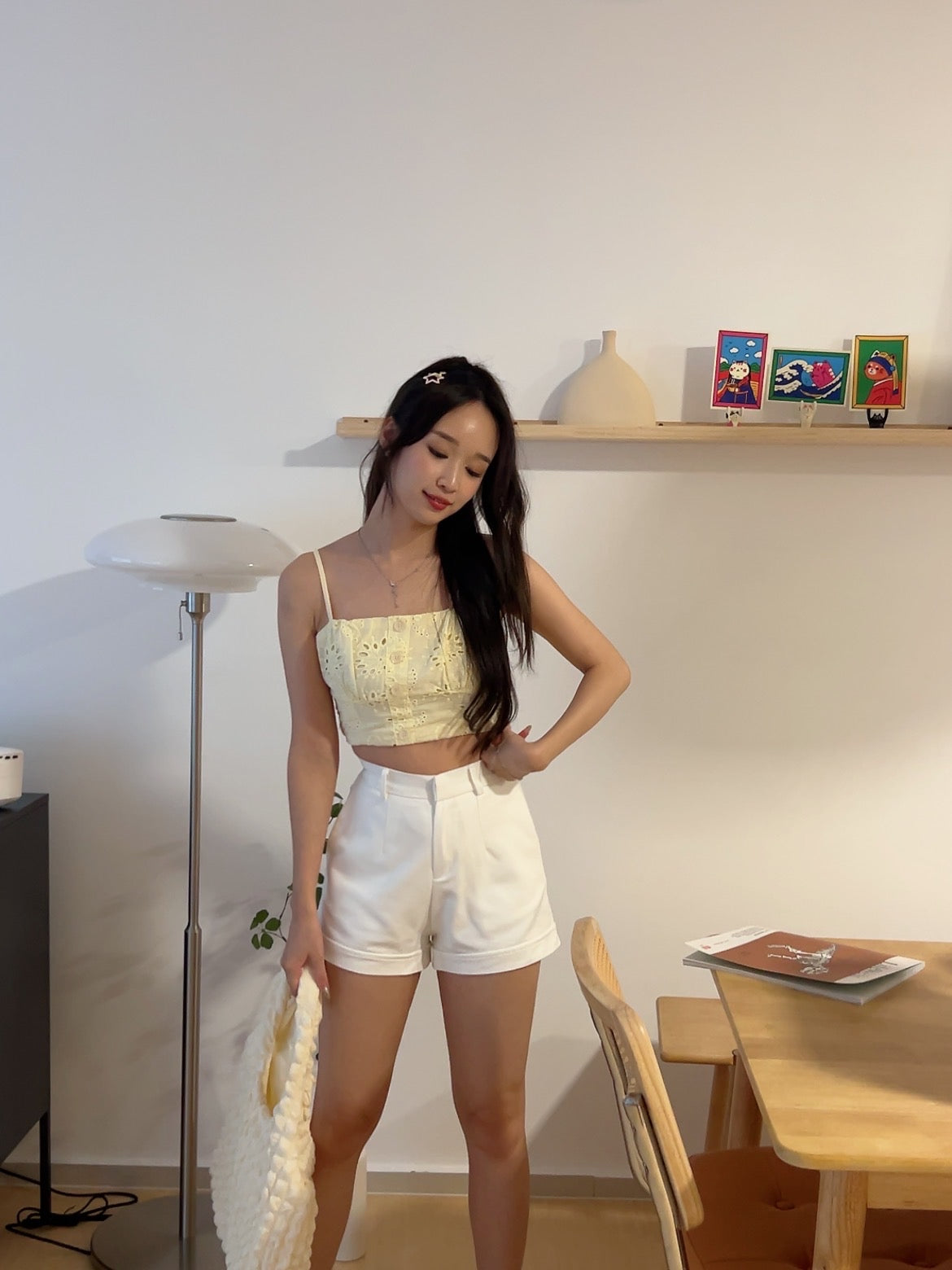 Summer cotton eyelet cami top Yellow