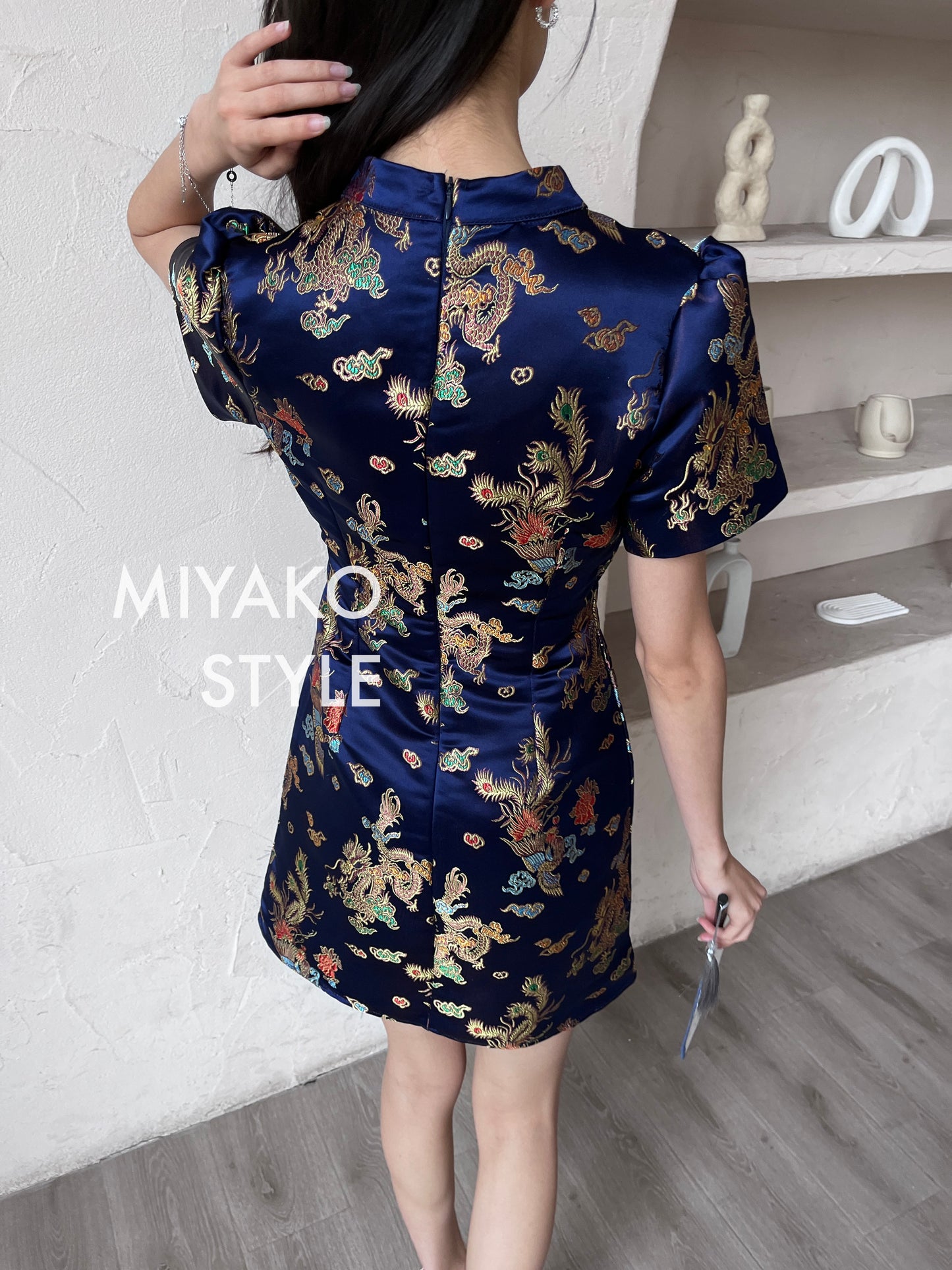 【金龙彩凤】Dragon Cheongsam Dress in Navy 宝蓝旗袍连衣裙