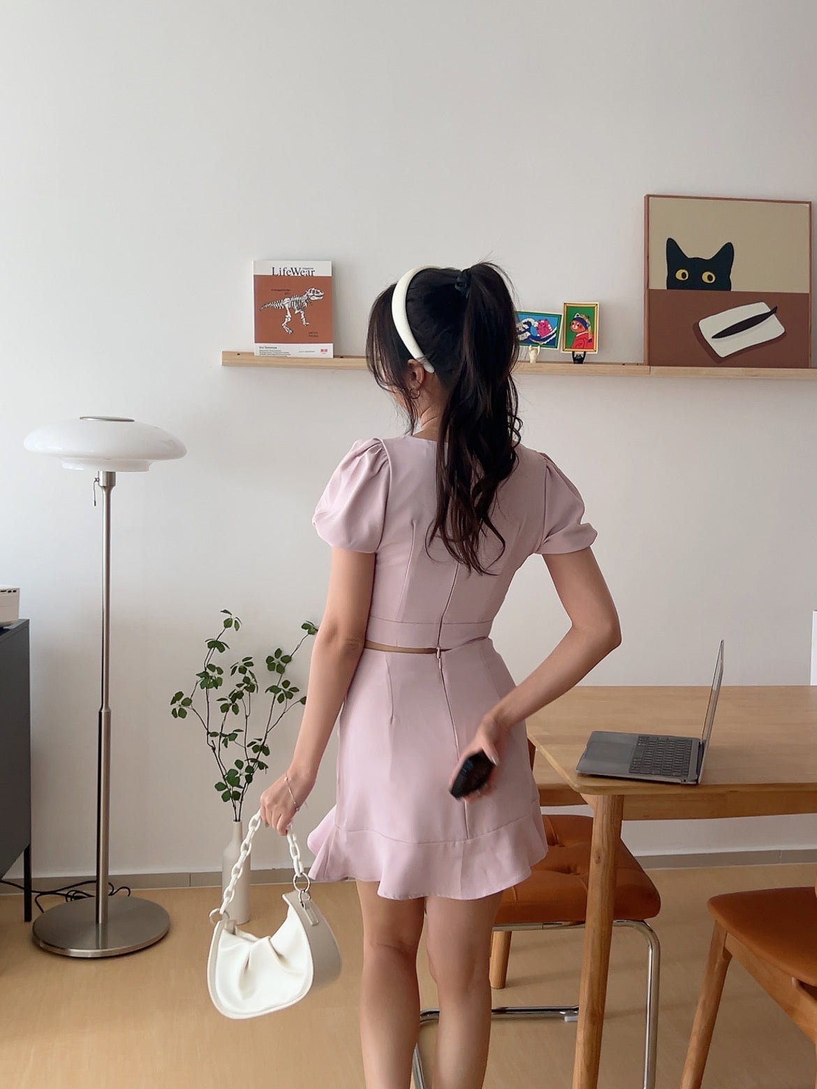 Audrey bubble sleeve crop top in Pink