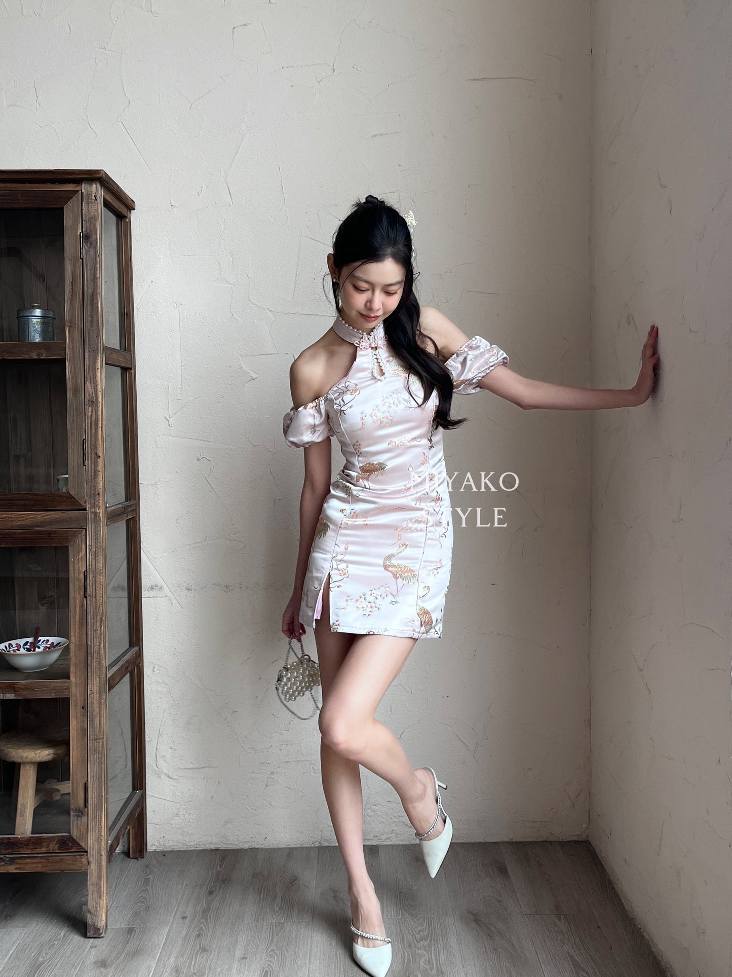【珠光宝气】Flamingo premium cheongsam mini dress in PINK 粉色短款连衣裙
