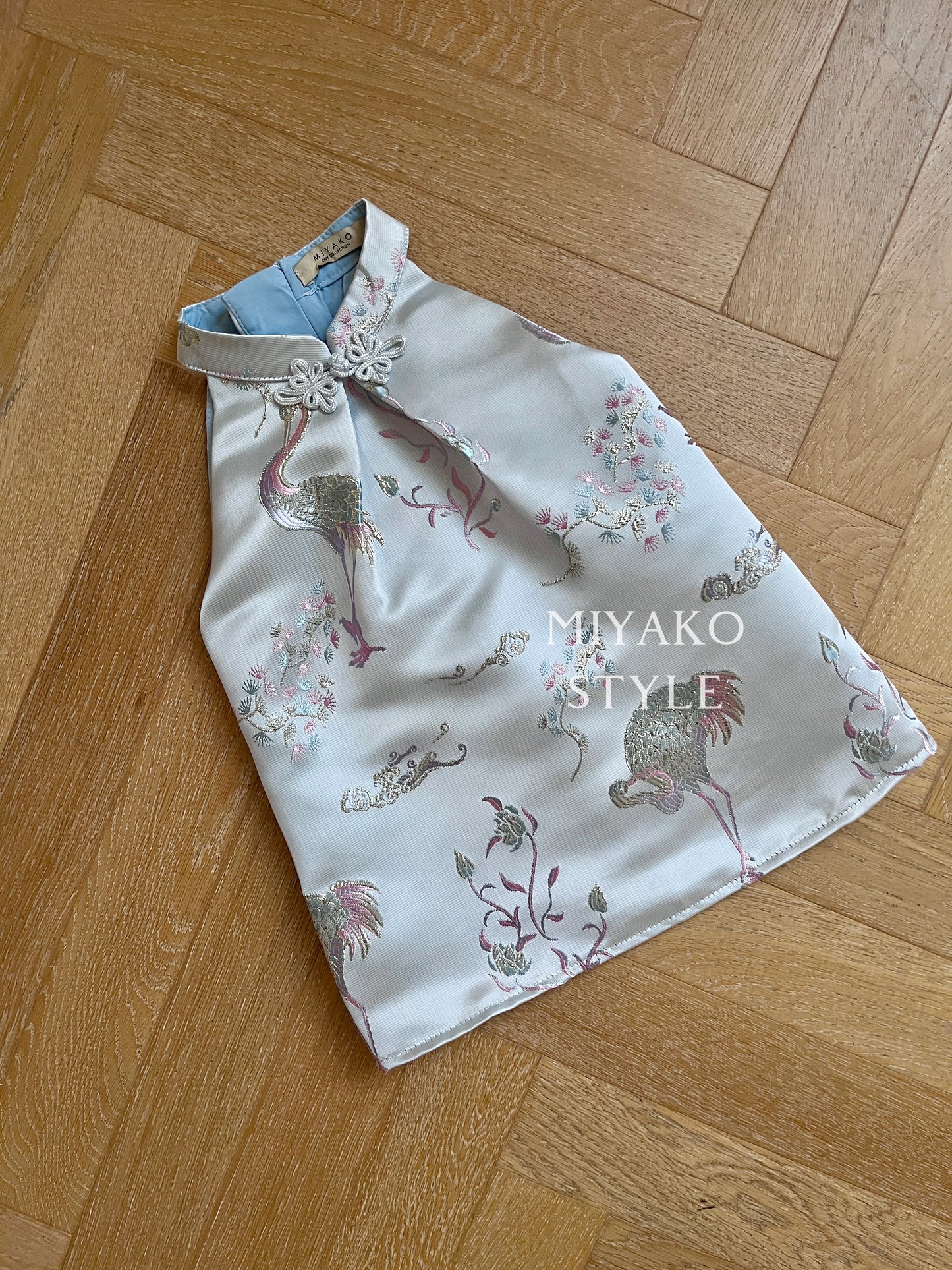 【珠光宝气】Flamingo little girl cheongsam dress in Blue 小女孩蓝色连衣裙