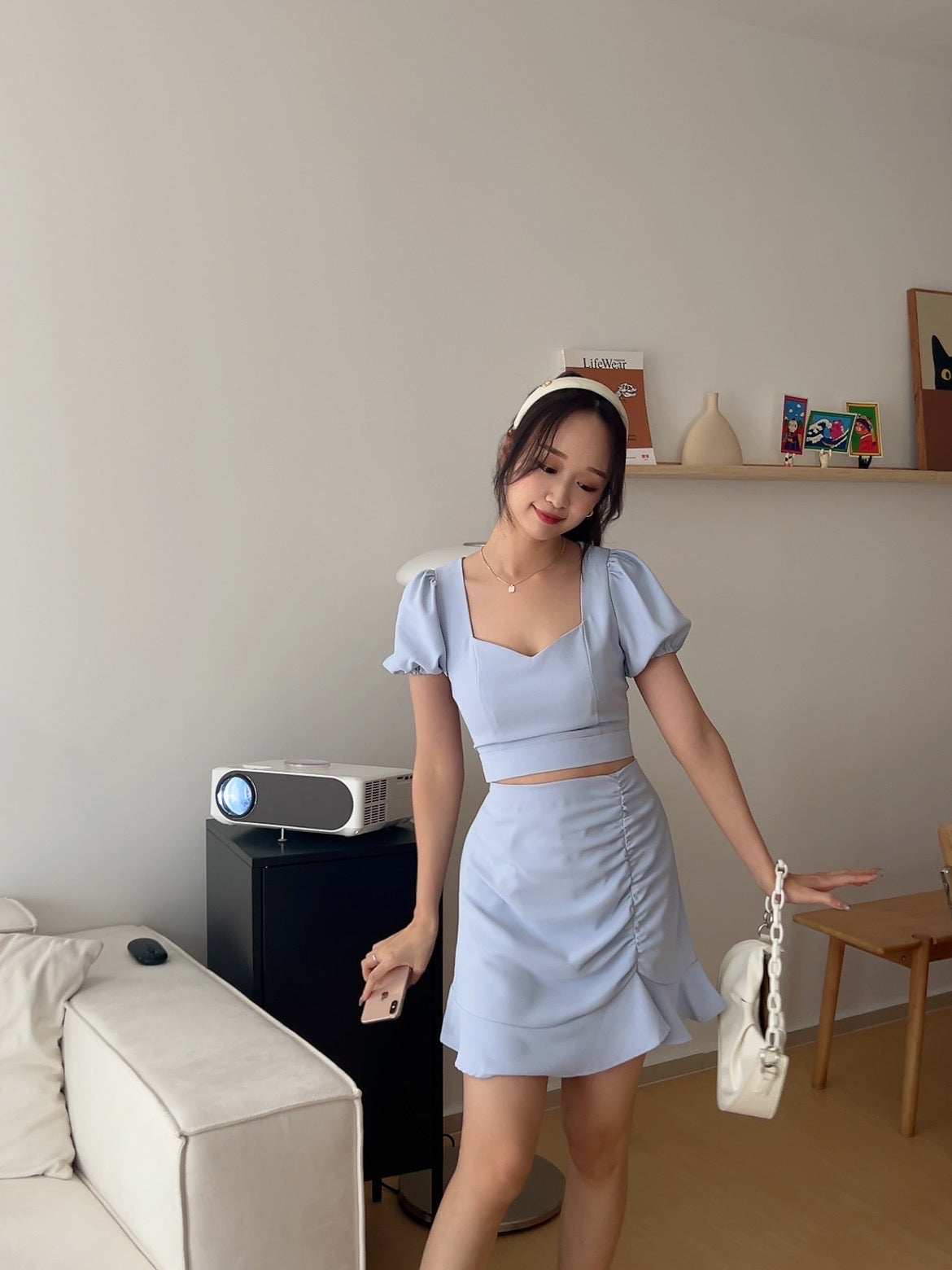 Audrey Ruffle Mini Skirt in Blue