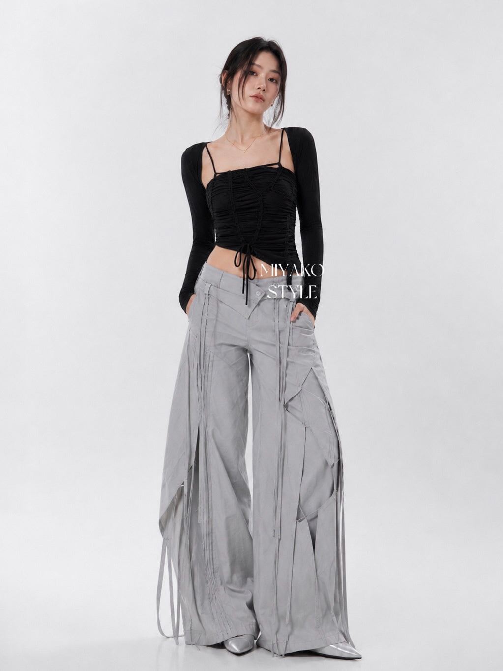 Ann asymmetrical Top + Cardigan Black