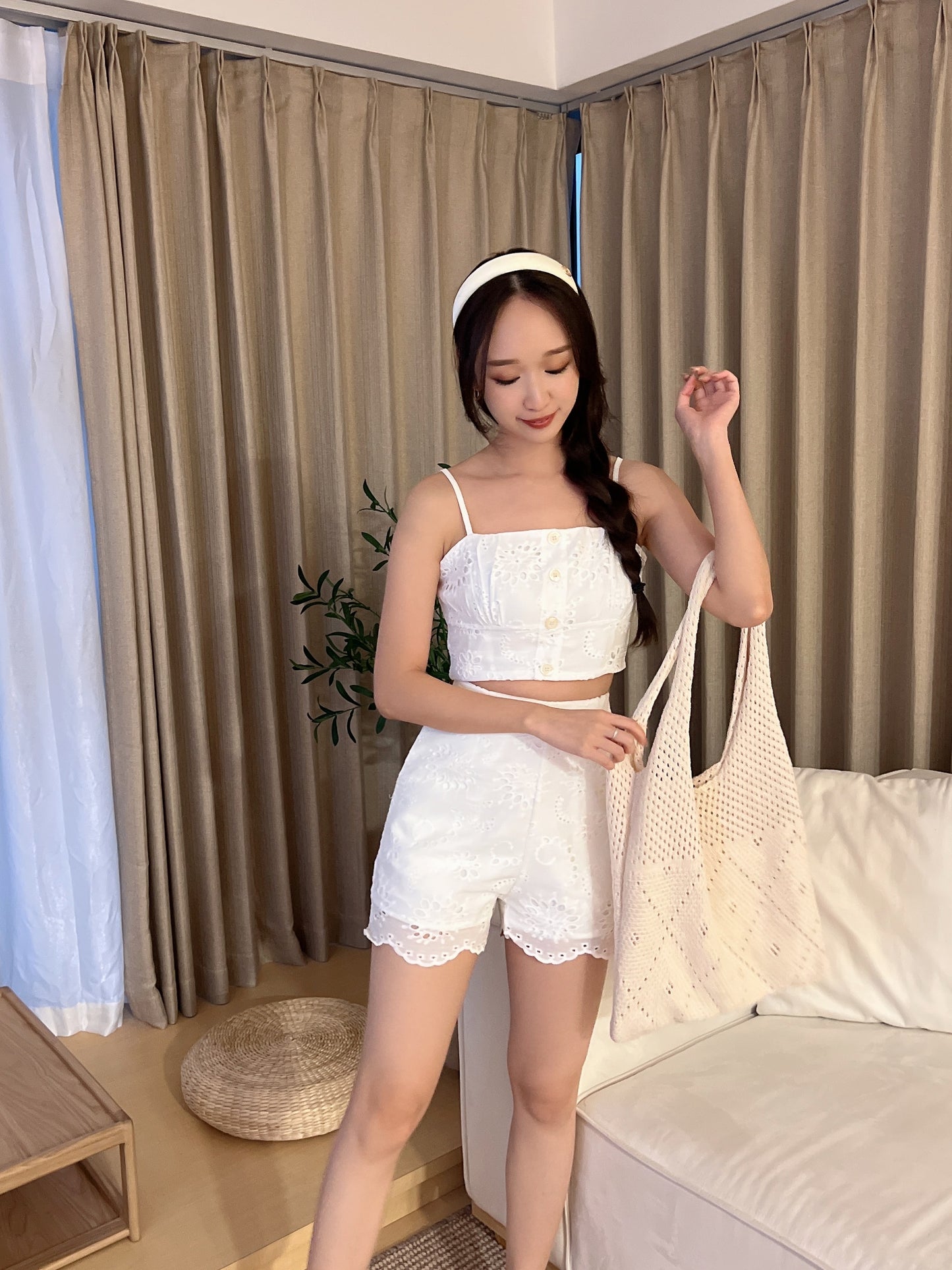 Summer cotton eyelet cami top White