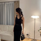 Annette V neck top + midi skirt in Black