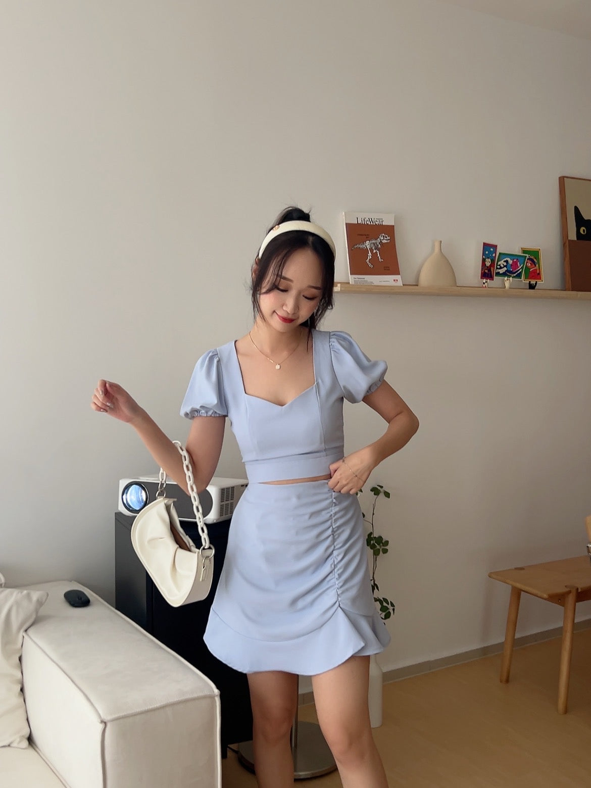 Audrey Ruffle Mini Skirt in Blue
