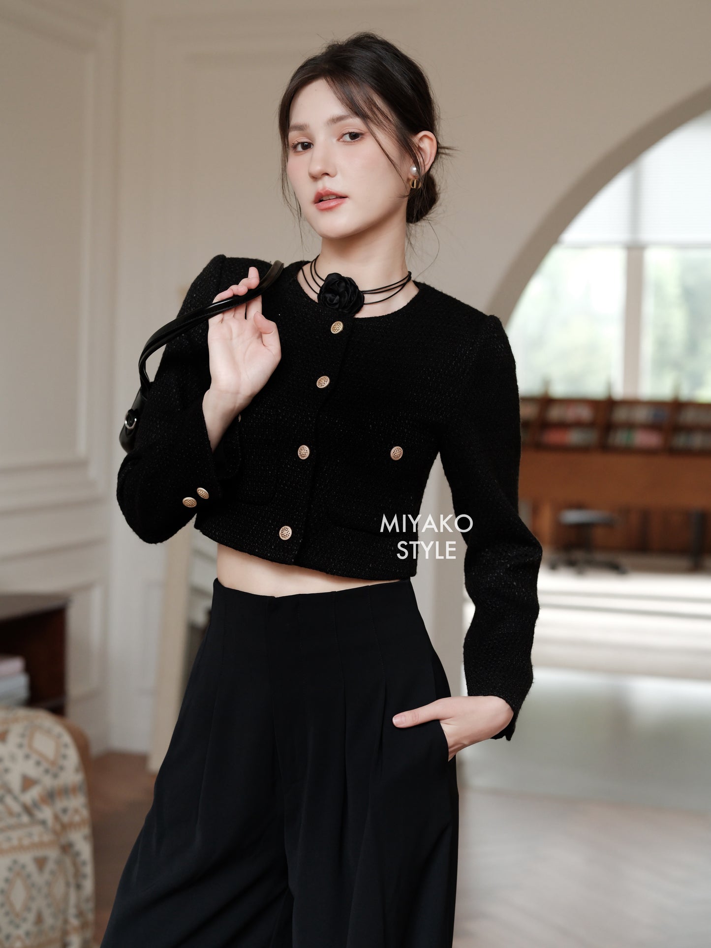 Coco Tweed Jacket in Black