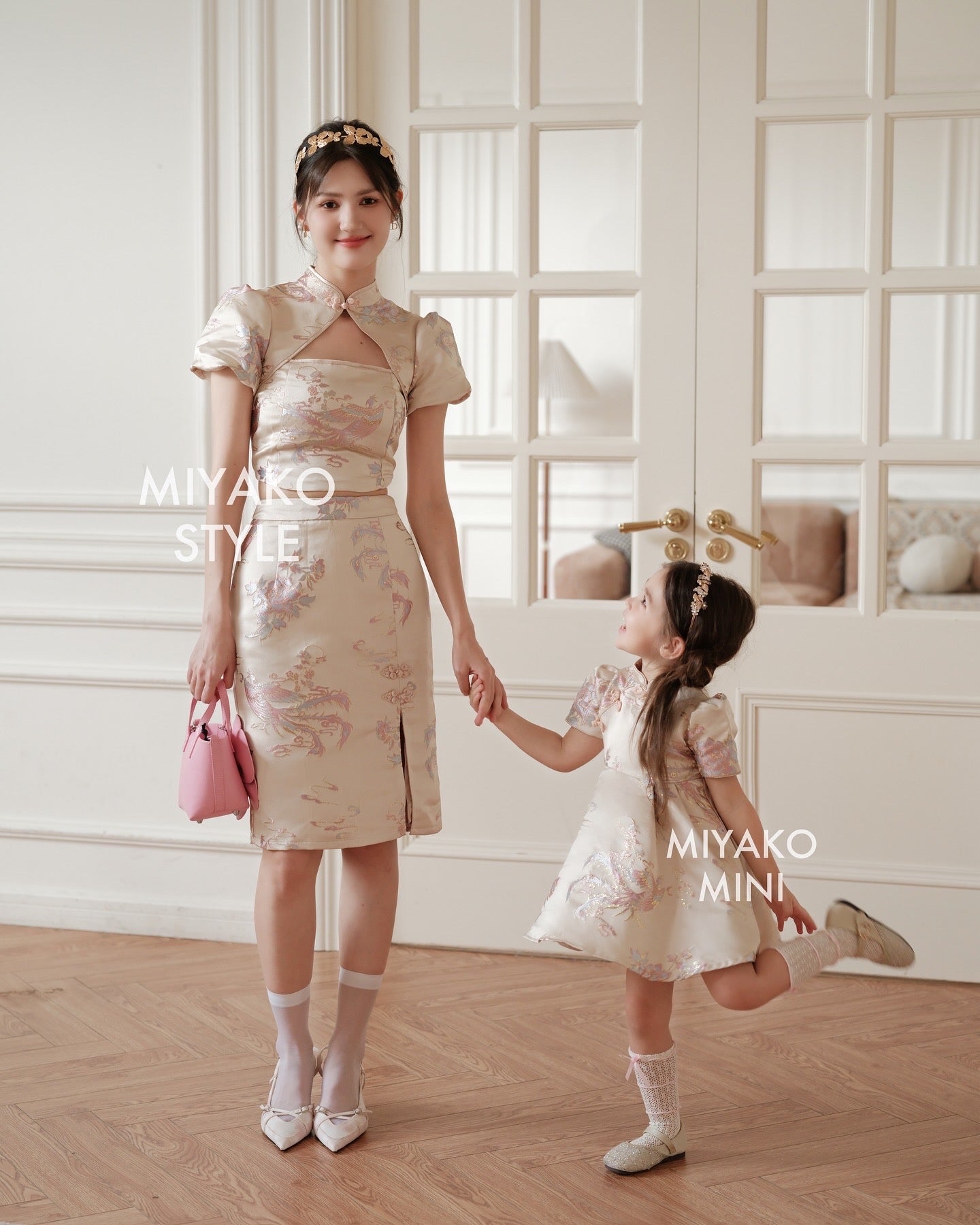 【凤华绝代】Phoenix Cheongsam Midi Skirt in Champagne 香槟金 (半身裙only)