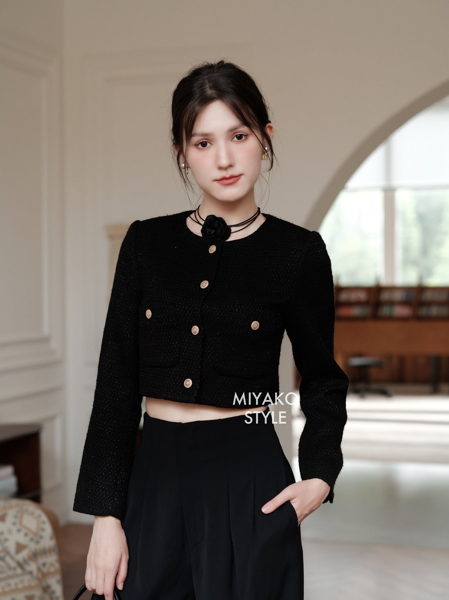 Coco Tweed Jacket in Black