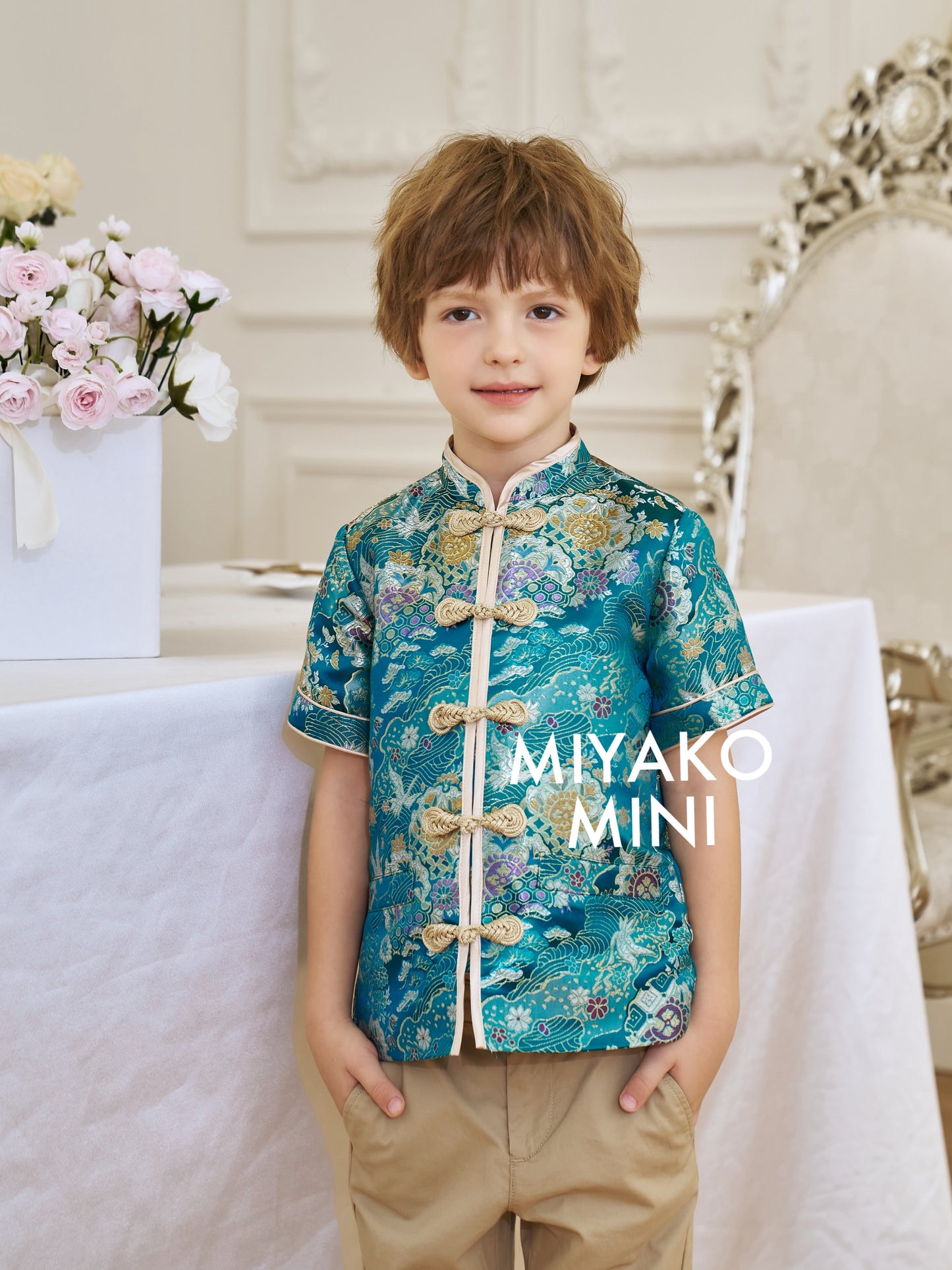 【名门望族】Noble Premium Boy Suit Cheongsam in Peacock Blue 孔雀蓝小男孩唐装