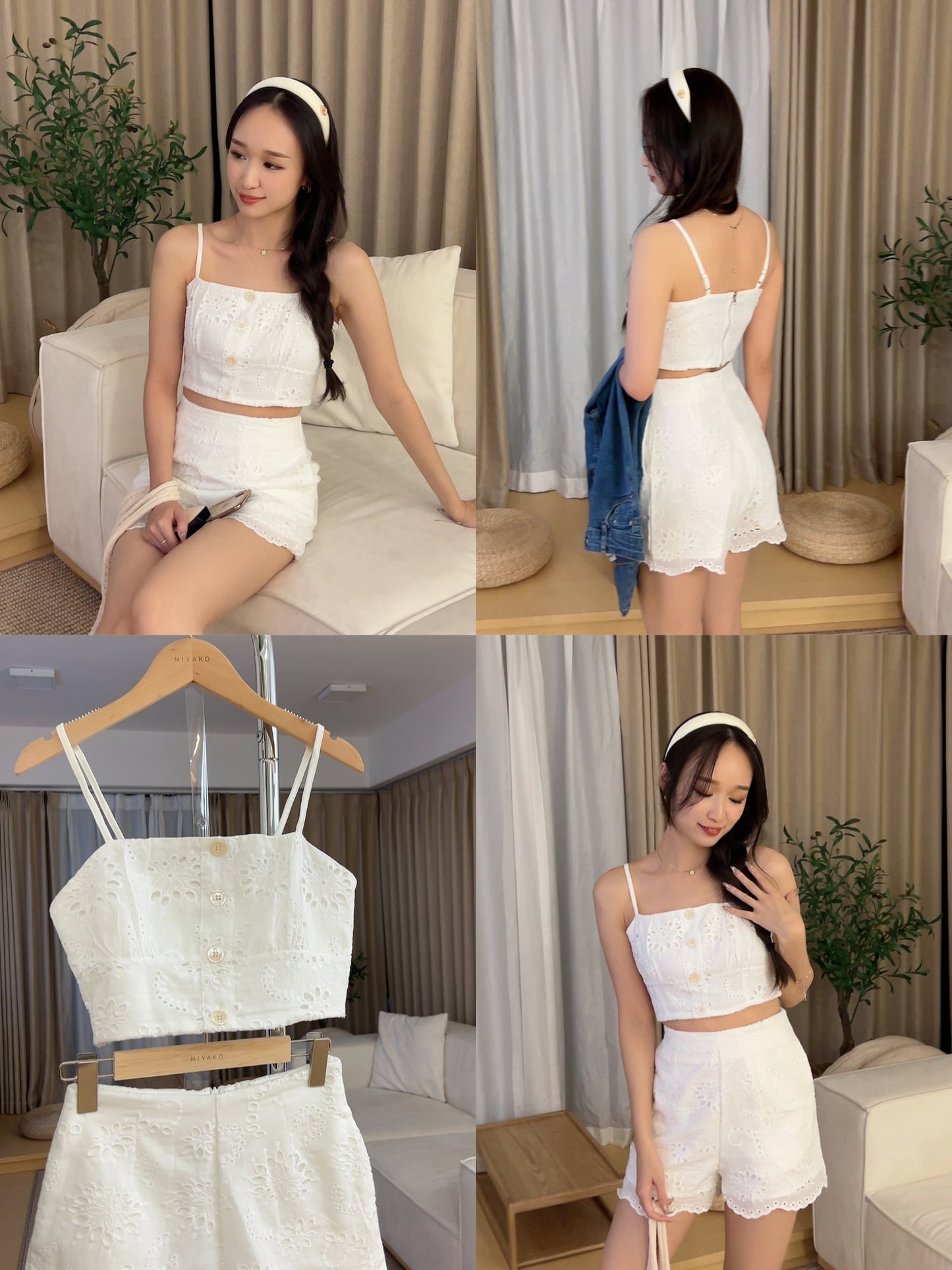 Summer cotton eyelet cami top White