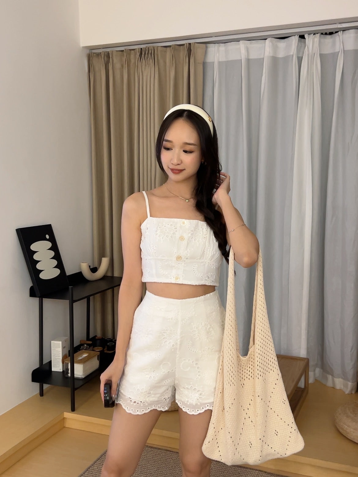 Summer cotton eyelet bottom White