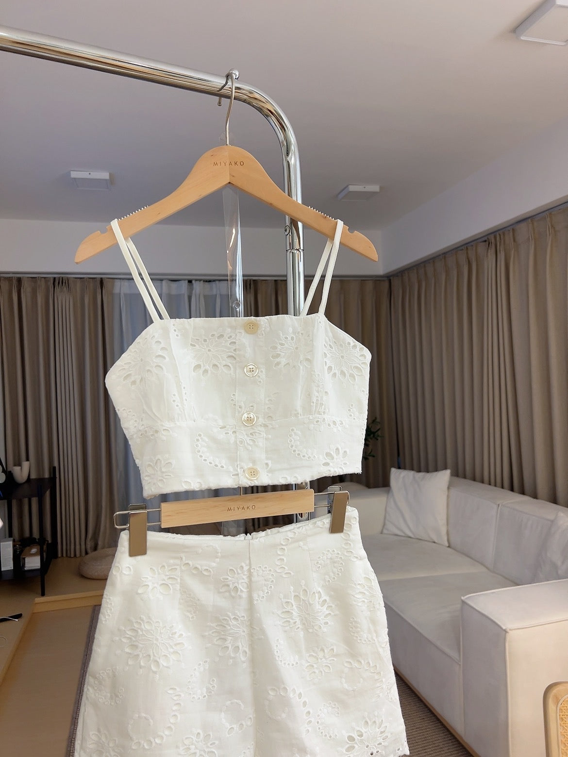Summer cotton eyelet cami top White