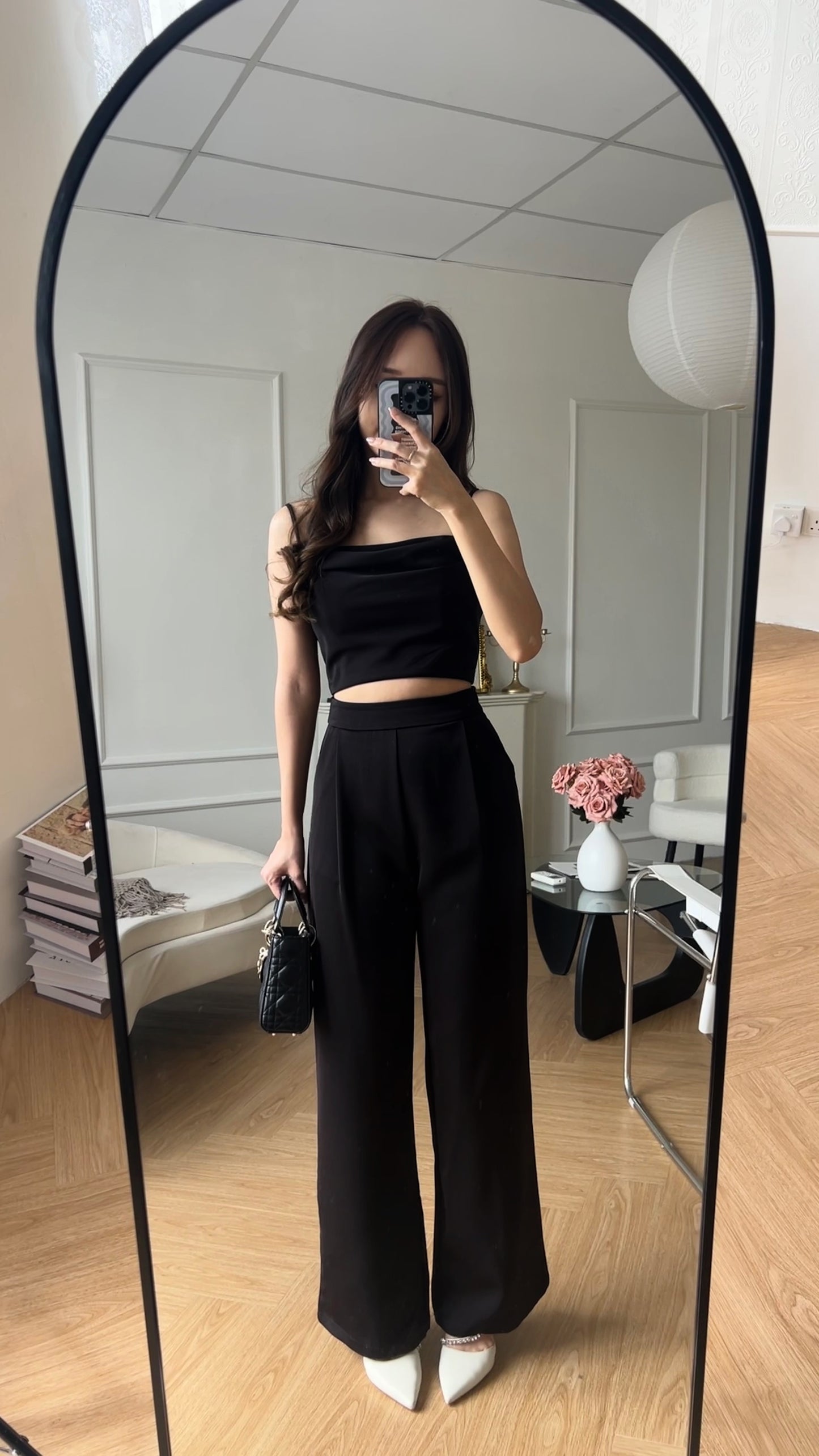 Rosy satin high waist pant in Black