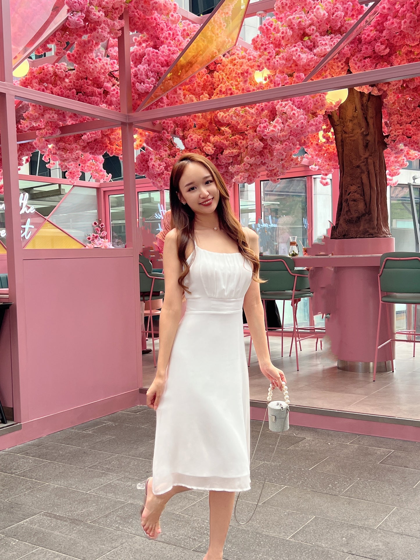 Grace Pleated Cami Dress in White