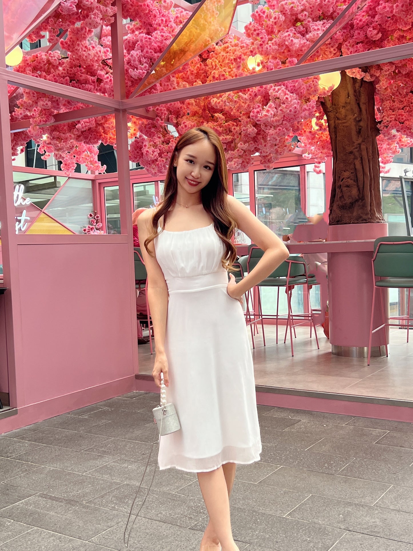 Grace Pleated Cami Dress in White