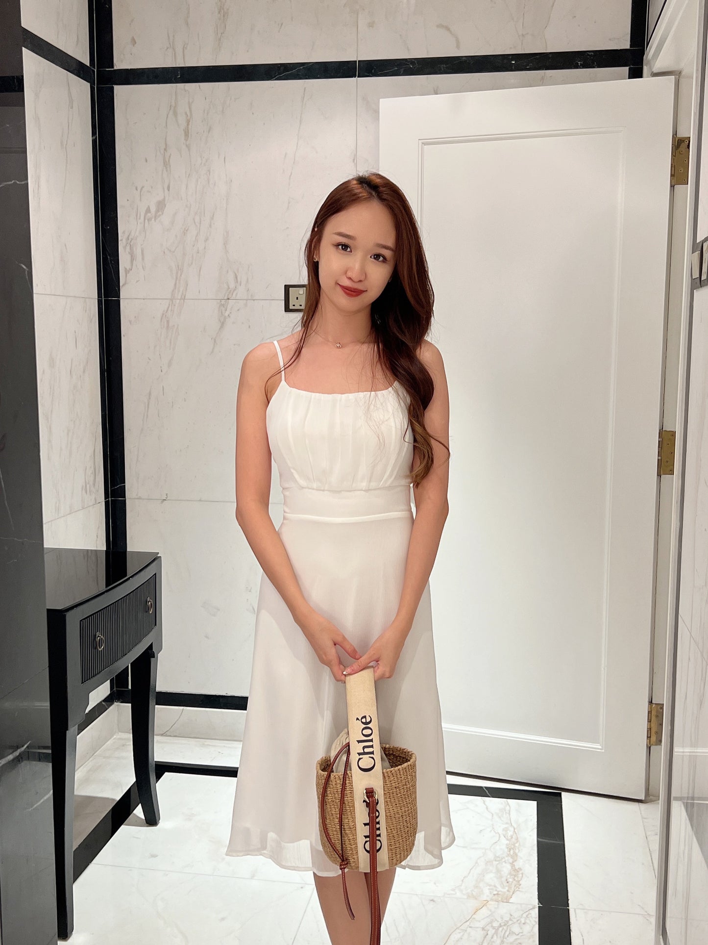 Grace Pleated Cami Dress in White