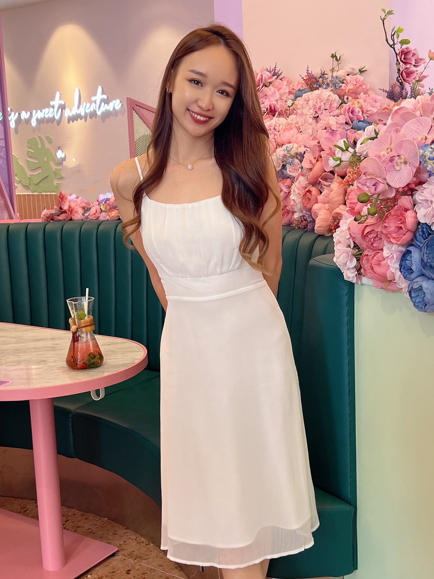 Grace Pleated Cami Dress in White