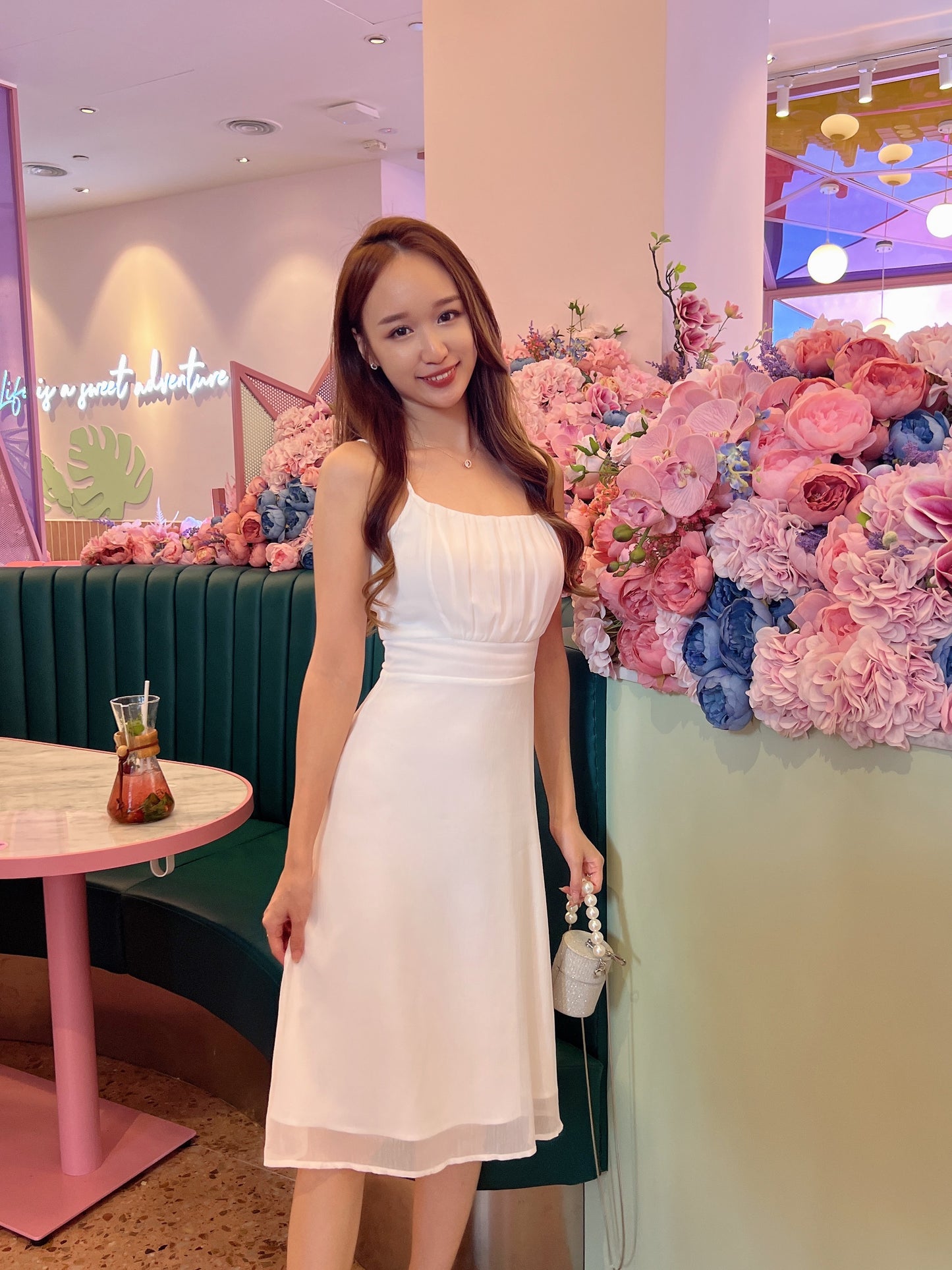 Grace Pleated Cami Dress in White